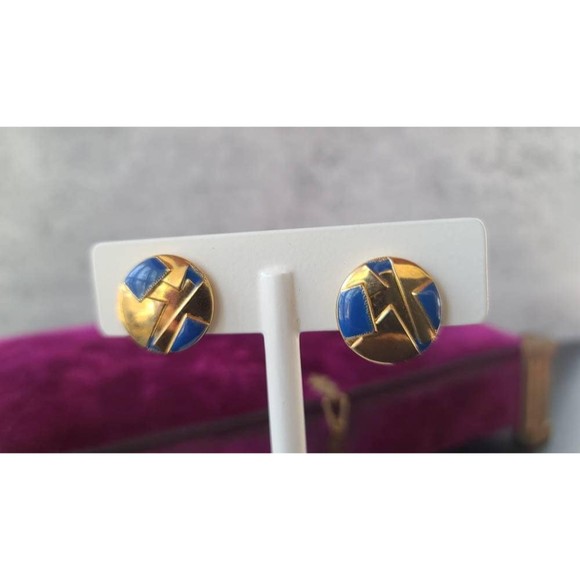 Blue and Gold Clip-on Earrings - Picture 5 of 10